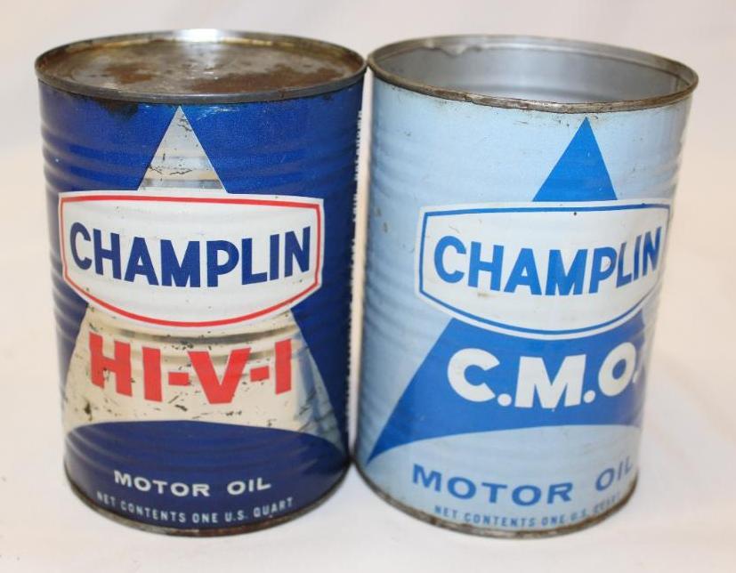 Group of 2 Metal Champlin 1 Quart Oil Cans (1 of 4)
