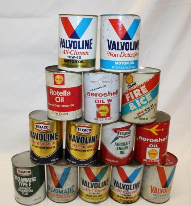 Group of 14 1 Quart Motor Oil Cans Shell Texaco Valvoline (1 of 2)