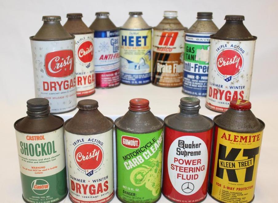 Group of 12 Cone Top Automotive Advertising Tin Oil Cans (1 of 4)