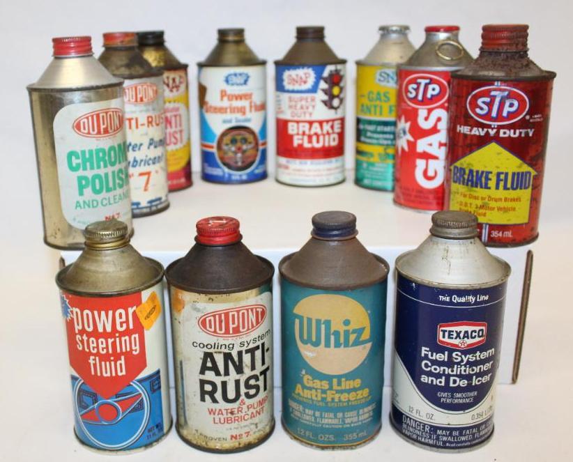 Group of 12 Cone Top Automotive Advertising Tin Oil Cans (1 of 4)