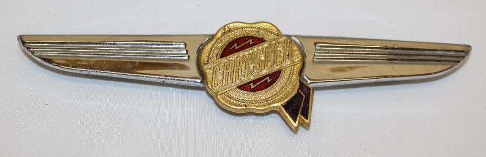 1938 Chrysler Radiator Emblem Badge Trunk: 9" x 2.25" cloisonne