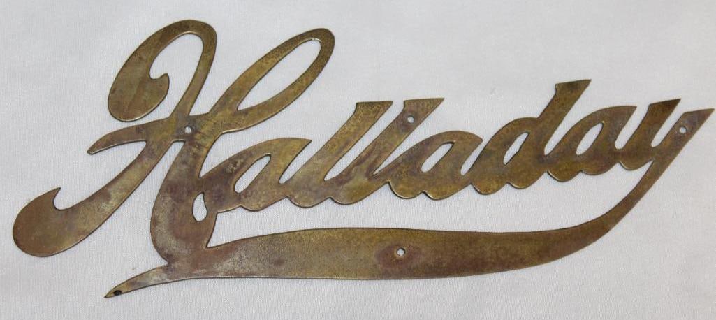 Halladay Automobile Co Brass Radiator Script Emblem (1 of 2)