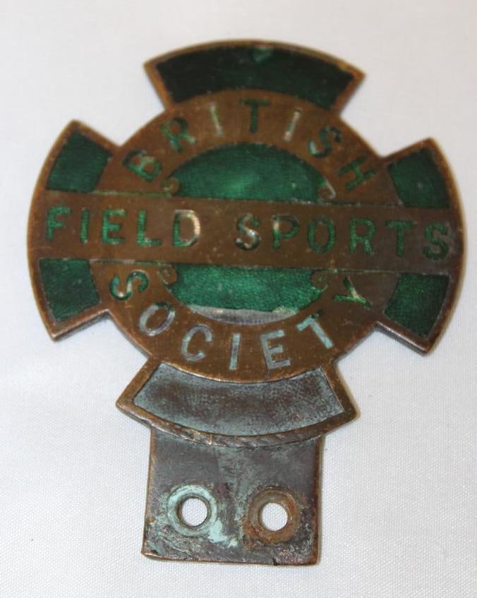 British Field Sports Society License Plate Topper Badge: cloisonne 3.75" x 3"