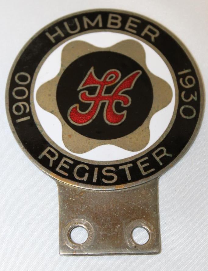 1930 Humber Register License Plate Topper Badge: cloisonne 3" x 4"