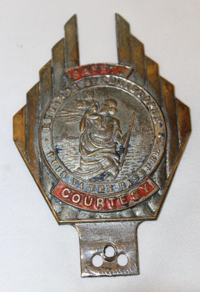 St. Christopher Figural Auto Safety Club License Plate Topper Badge (1 of 2)