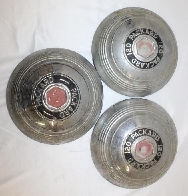 Group of 3 Packard Motor Car Co 120 Hubcaps: 10" diameter each