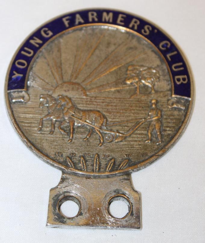 Young Farmers Club Auto Badge Emblem Plate Topper: cloisonne 3.75" x 3"