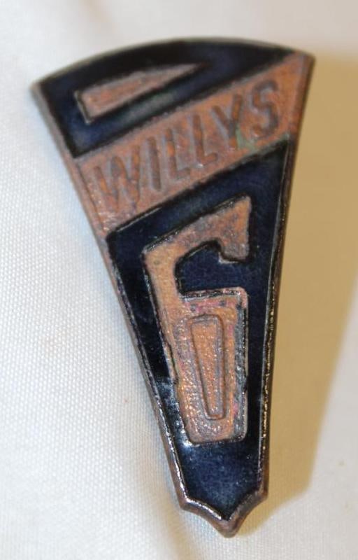 1931 Willy's Overland 6 Radiator Emblem Badge: cloisonne 2" x 1.25"