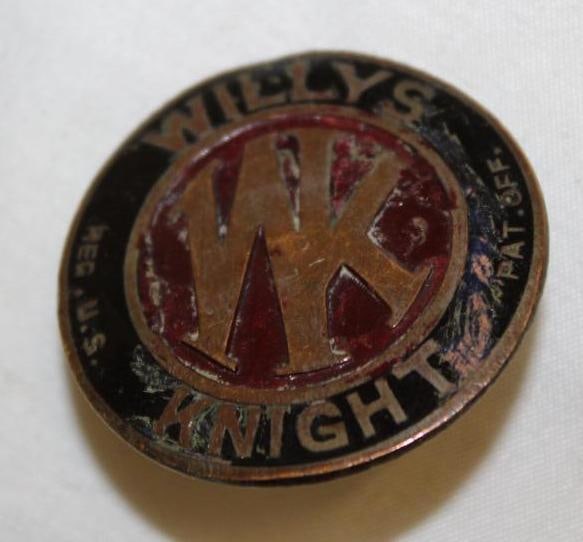 1917-1928 Willy's Knight Motor Car Co Radiator Emblem Badge: cloisonne 1.5" diameter
