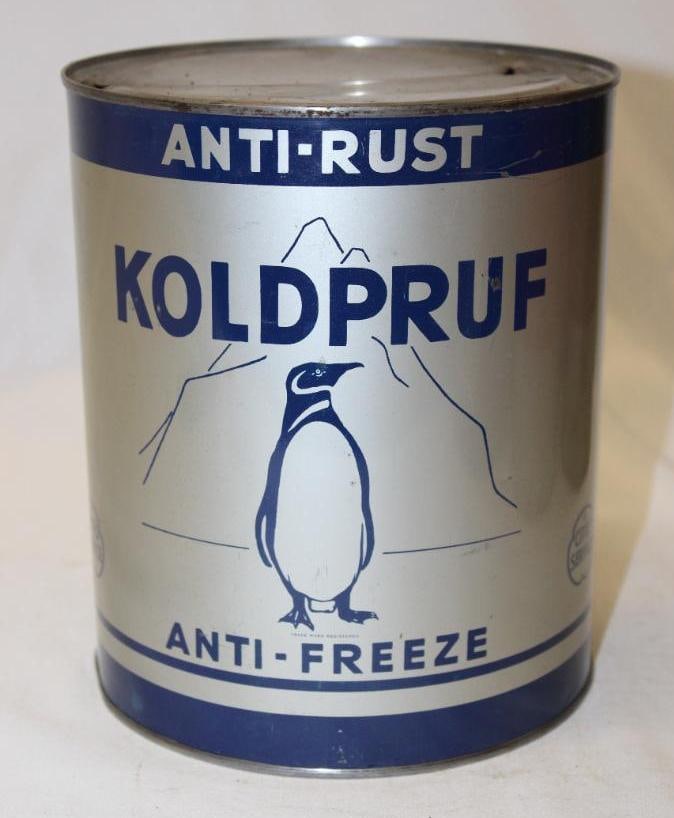Cities Service Koldpruf Antifreeze 1 Gallon Can: drained from the top lid, 8" x 6.5", in good condition with only minor wear