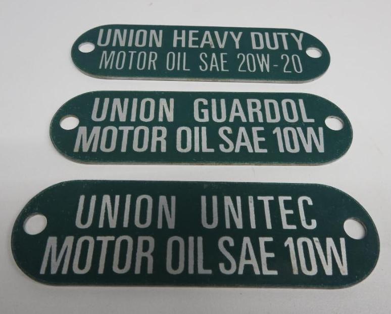 Group of 3 Union Gas & Oil Product ID Tag Signs (1 of 2)