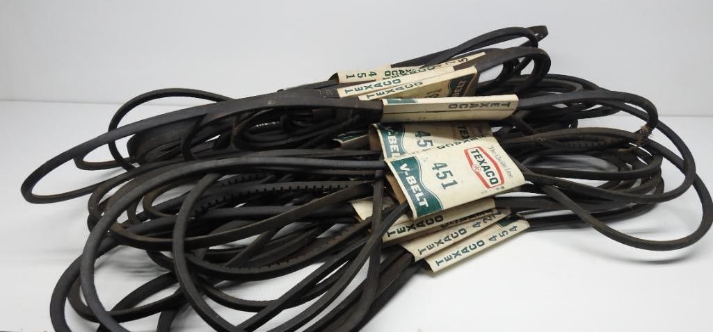 Large Group Texaco Fan Belts: Various sizes, all in fair to good condition
