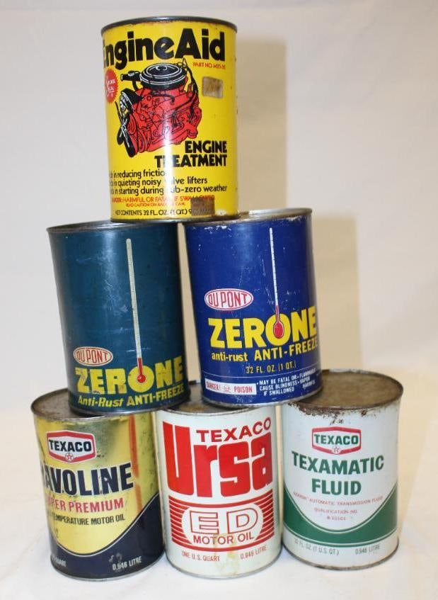 Group of 6 Metal 1 Quart Oil Cans Texaco, Dupont (1 of 4)