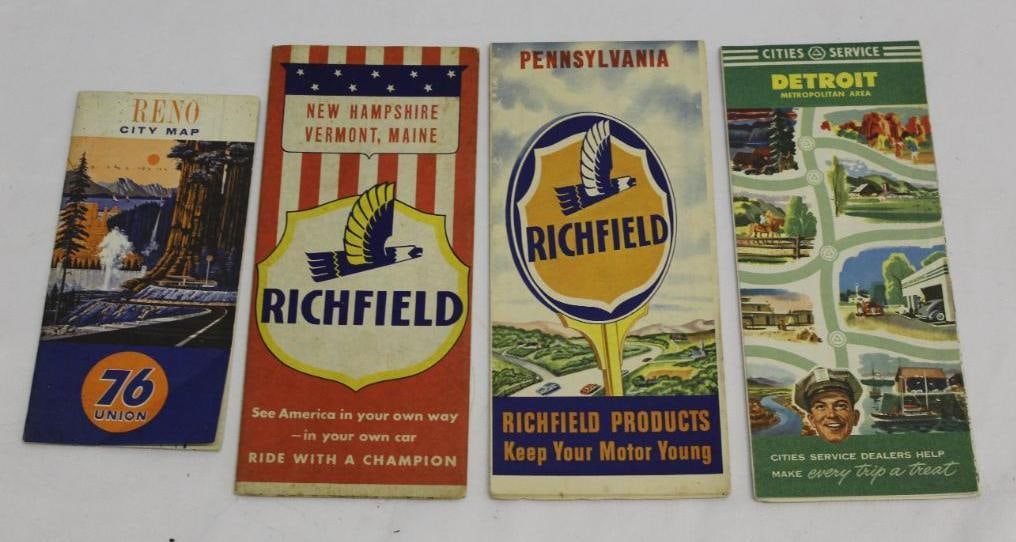 Group of 4 Richfield Cities Service and Union 76 Advertising Road Maps (1 of 4)