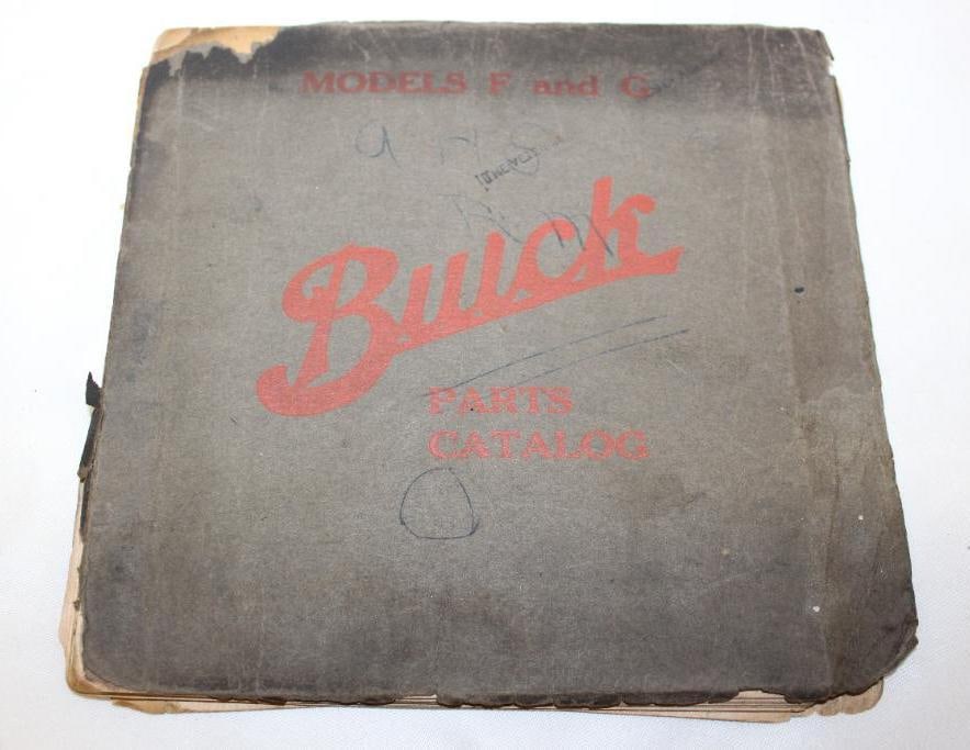 1908-1909 Buick Model F & Model G Sales Brochure Book Parts Catalog: 7" x 7.5", it is loose from its binding and missing the back cover