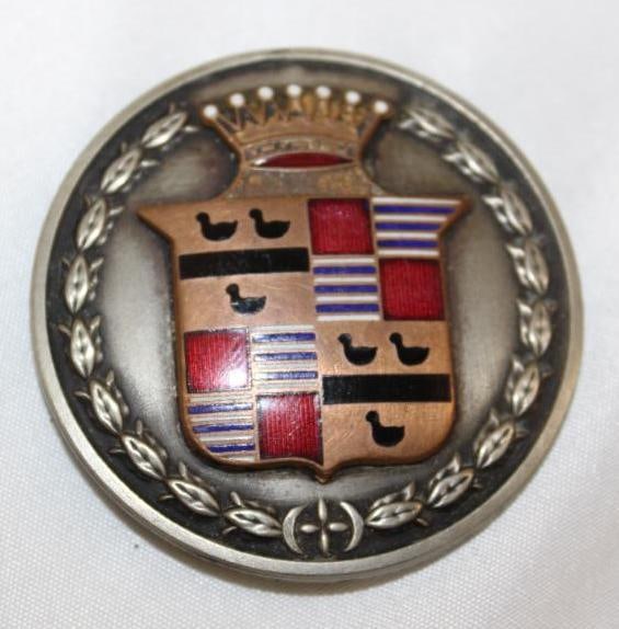 1920-1925 Cadillac Motor Car Co Radiator Emblem Badge: cloisonne, 2" diameter