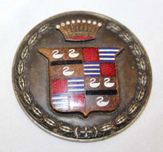 1916-1919 Cadillac Motor Car Co Radiator Emblem Badge: cloisonne, 2" diameter