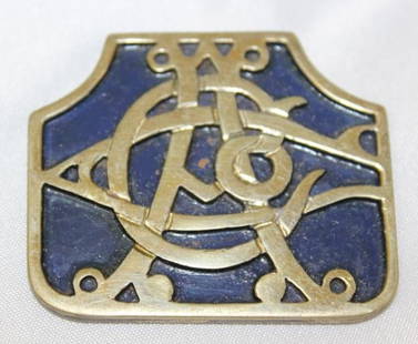 1903-1904 Cadillac Motor Car Co Brass Emblem Badge: 1.75&#34; x 2.25&#34;