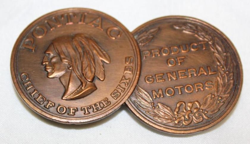 1925-1927 Pontiac Chief Motor Car Co Radiator Emblem Badge: 3.25" x 1.75"