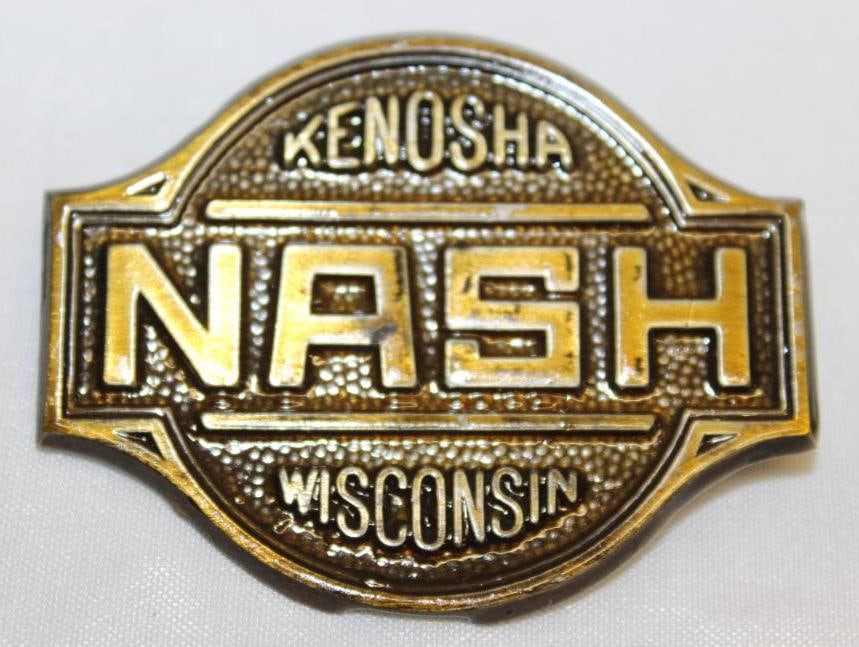 1917-1920 Nash Motor Car Co of Kenosha Radiator Emblem Badge: 1.75" x 2.25", appears to have been clear coated