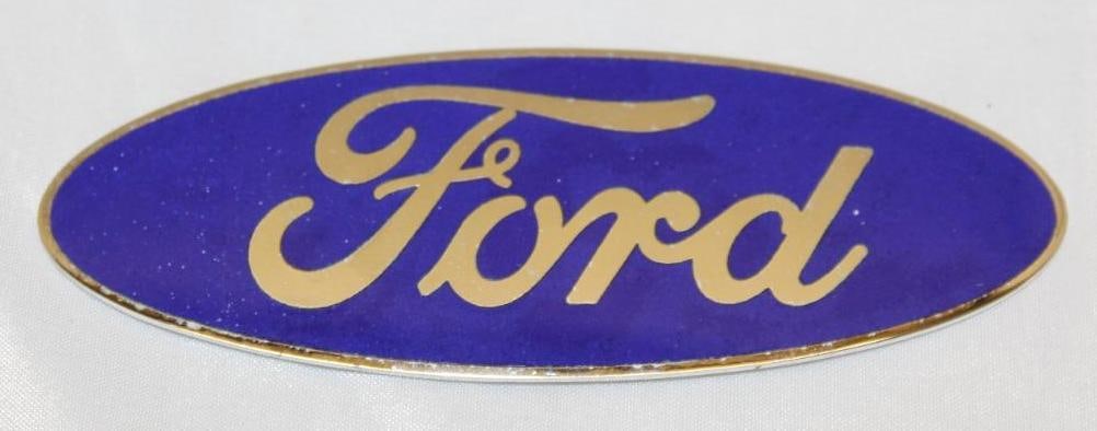 Large Ford Motor Car Co Oval Radiator Emblem Badge: cloisonne 4.75" x 1.75"