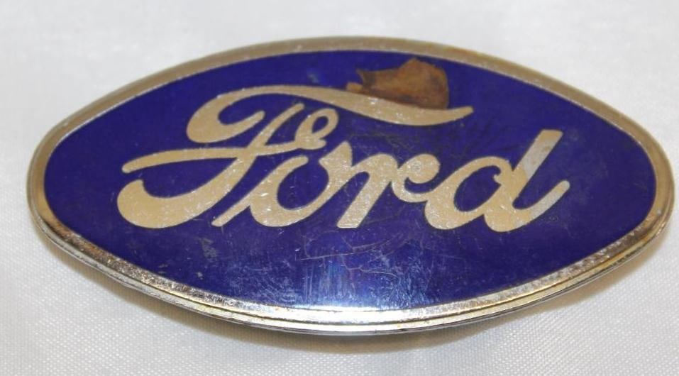 1927-1928 Ford Motor Car Co Model A Radiator Emblem Badge: cloisonne 3" x 1.5"