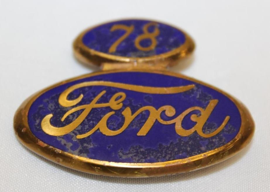 1930's Ford Motor Car Co 78HP Radiator Emblem Badge: cloisonne 1.5" x 2", it appears to have been clear coated