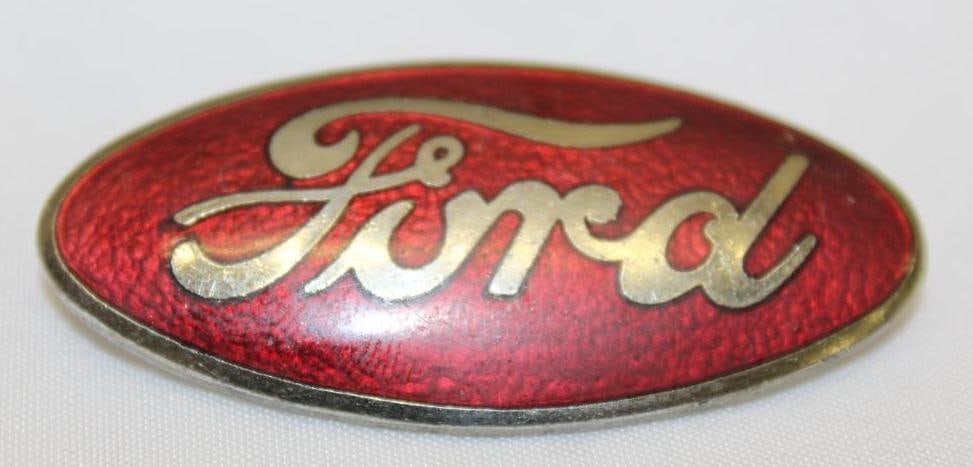 1930's Ford Motor Car Co Red Radiator Emblem Badge: 2.25" x 1" cloisonne