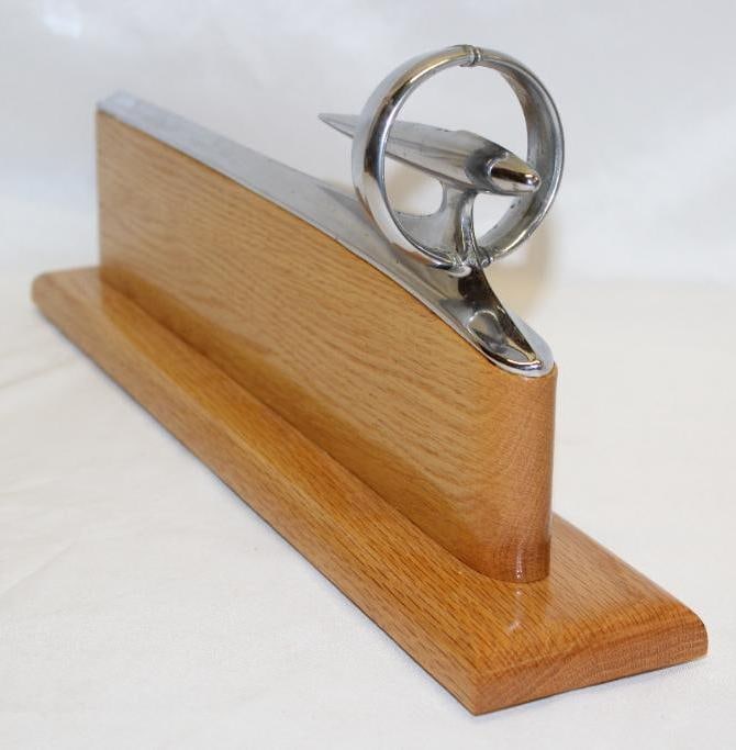 1948 Buick Motor Car Co Radiator Mascot Hood Ornament: mounted to high quality custom oak base, 19" x 3.5" x 8" including base
