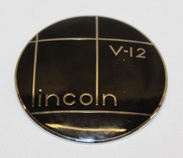 1940 Lincoln Motor Car Co V12 Wheel Emblem Badge: cloisonne 3" diameter
