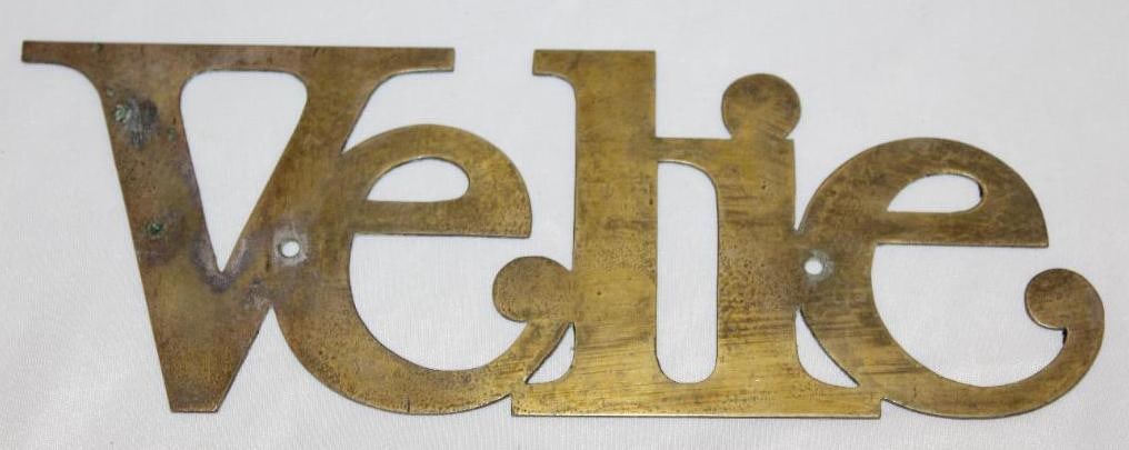 Velie Motor Car Co Brass Radiator Emblem Script (1 of 2)