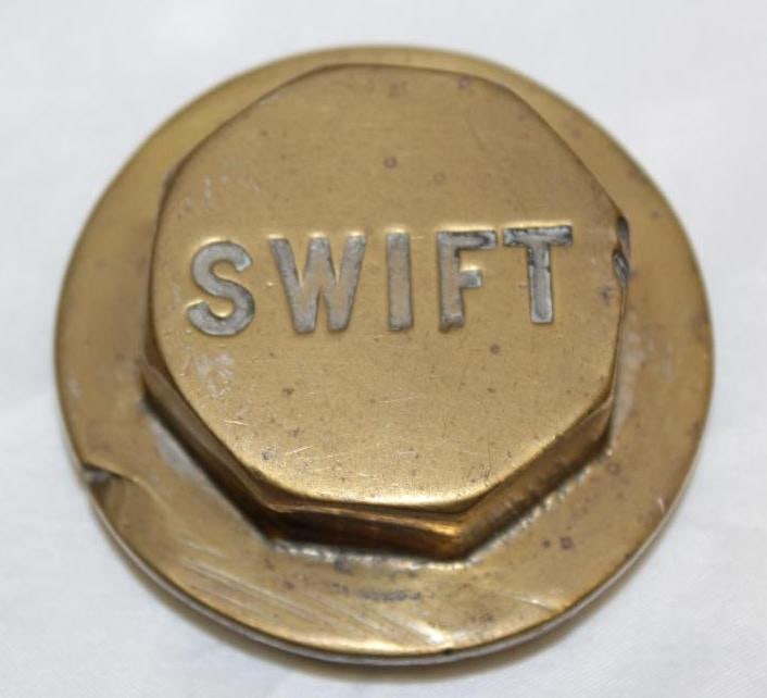 1910's Brass Swift Motor Car Co Threaded Hubcap (1 of 2)