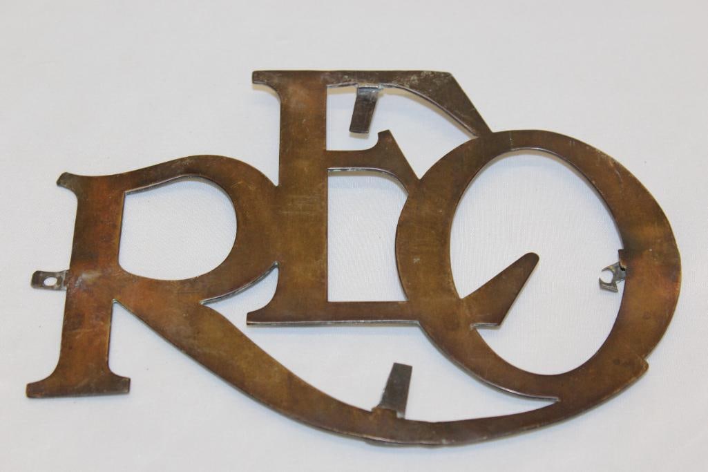 REO Motor Car Co Brass Radiator Emblem Script (1 of 2)