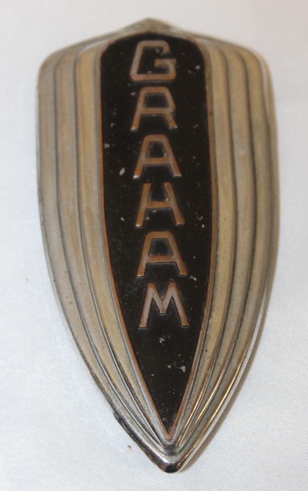 1932-1934 Graham Paige Radiator Crank Hole Cover Emblem Badge: 4.75" x 2.5"