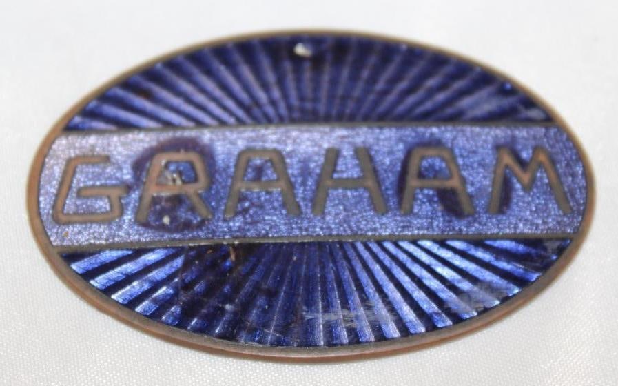 1934 Graham Paige Radiator Emblem Badge: cloisonne 2.5" x 1.75"