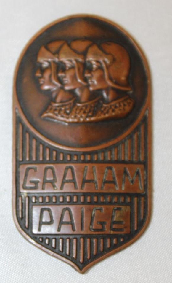 1928 Graham Paige Radiator Emblem Badge: 2.5" x 1.5"