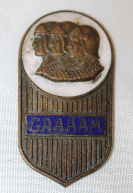 1930-1931 Graham Paige Headlight Bar Emblem Badge: 1.75" x 1"