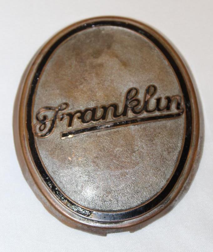 1933-1934 Franklin Motor Car Co Crank Hole Emblem Badge: cloisonne 4" x 3"