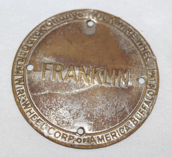 Franklin Motor Car Co Hauk Wire Wheel Emblem Badge: 2.25" diameter