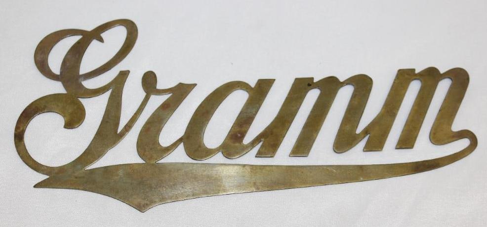 Gramm Motor Car Co Brass Radiator Emblem Script (1 of 2)