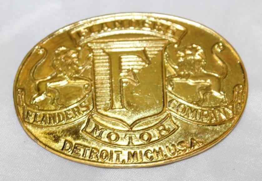 1913 Flanders Six of Detroit Motor Car Co Radiator Emblem Badge (1 of 2)