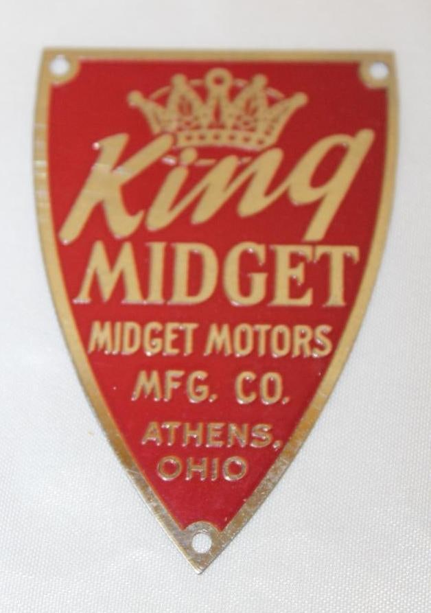 1940's-1950's King Midget Motors Co Radiator Emblem Badge: 2.75" x 2"