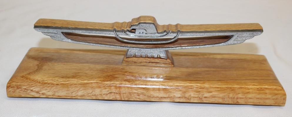 Ford Thunderbird Emblem Badge: mounted to high quality custom oak base, 11" x 3.5" x 2.5" including base