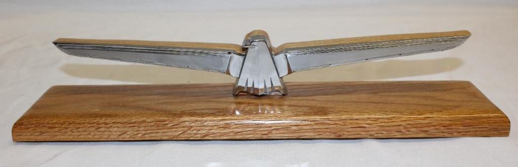Ford Thunderbird Emblem Badge: mounted to high quality custom oak base, 16" x 3.5" x 3" including base