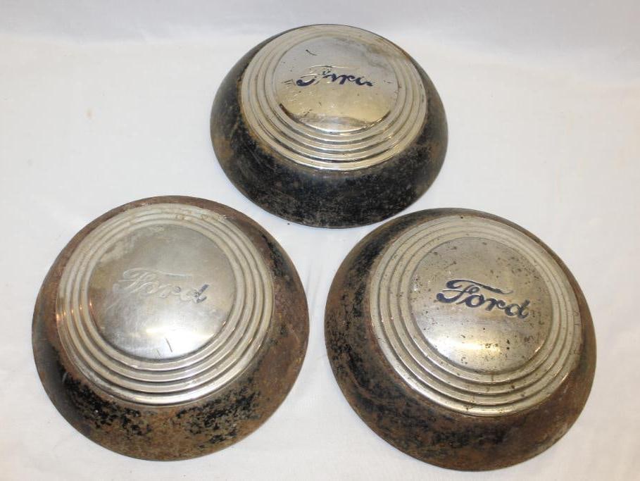 Group of 3 1930's Ford Script Hubcaps (1 of 5)