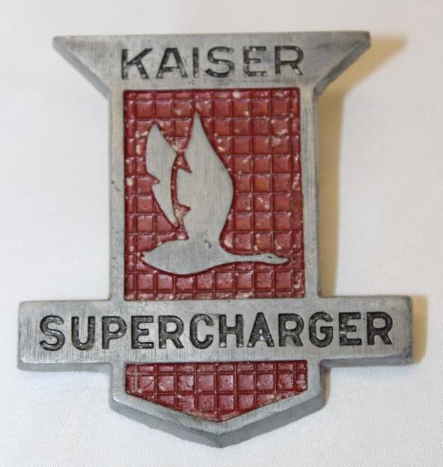 Kaiser Frazer Motor Car Coulloch Super Charger Emblem Badge: 2.5" x 2.5"