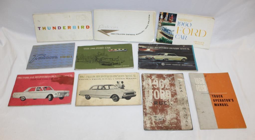 Group of 10 1960-1962 Ford Thunderbird Falcon Galaxy Owners Manuals: largest 8" x 5.5"