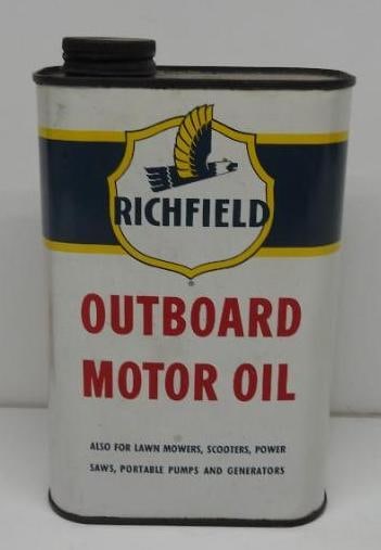 Richfield Outboard Motor Oil Flat Quart Can (White) (1 of 2)