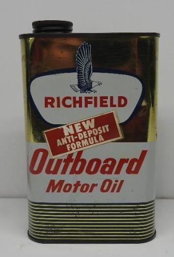 Richfield New Outboard Motor Oil Flat Quart Can (1 of 1)