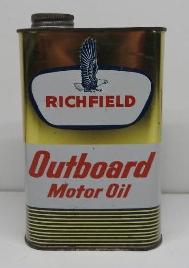 Richfield Outboard Motor Oil Flat Quart Can (Gold) (1 of 2)